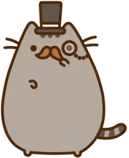 🎩 Pusheen cat, monocle, hat, moustache, cartoon, cute telegram sticker