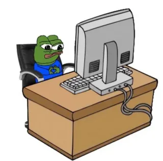 ❤️ Pepe the Frog Pepe, żaba, mem, mem internetowy, komputer, biurko, smutny telegram sticker