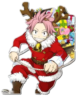 😁 Natsu Dragneel Fairy Tail anime, Christmas, Natsu, fairy tail, reindeer, gifts, santa, cartoon telegram sticker