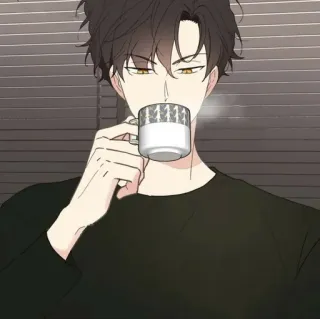 😋 Anime, Uomo, Caffè, Bere, Bevanda calda telegram sticker