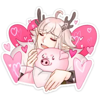 🐷 anime, cute, pig, hearts, sticker, love, elf, fantasy telegram sticker