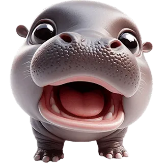 😯 hippo, baby hippo, cute, animal, wildlife, cartoon telegram sticker
