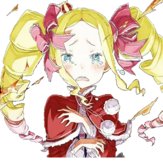 😿 Beatrice Re:Zero аниме, плачет, девушка, блондинка, спиральные локоны, плащ telegram sticker