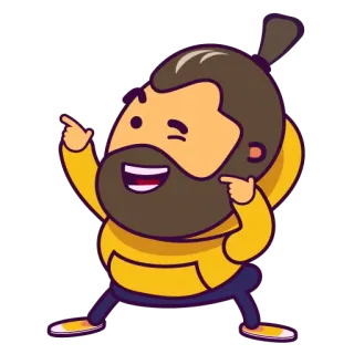 😉 desenho animado, barba, homem, apontando, personagem, animação, pessoa telegram sticker