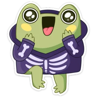 🤩 rana, scheletro, cartone animato, carino, animale, halloween, adesivo telegram sticker