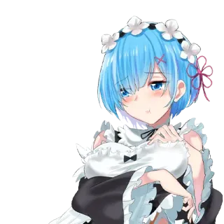 👙 Rem anime, maid, cute, blue hair, Re:Zero, waifu whatsapp sticker