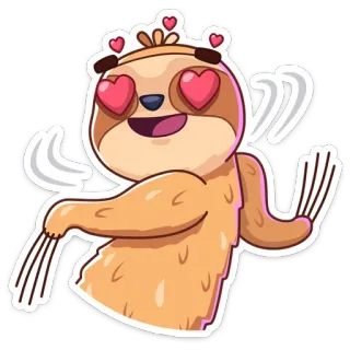 😍 leniwiec, miłość, serca, uroczy, kreskówka, zwierzę, naklejka telegram sticker