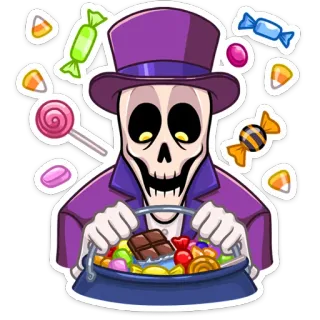 🍬 骸骨, ハロウィン, キャンディ, お菓子, トリックオアトリート, 不気味 telegram sticker