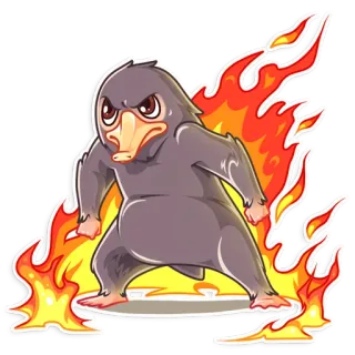 😡 Niffler Fantastic Beasts ニフラー, ファンタスティック・ビースト, クリーチャー, 火, アニメ, かわいい, 怒り telegram sticker