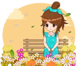 😢 Desenho animado, Garota, Flores, Banco, Fofo, Anime whatsapp sticker