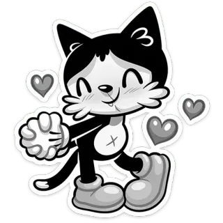 🥰 cat, cartoon, cute, hearts, black and white, sticker, animated telegram sticker