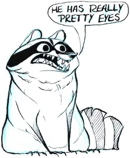 👁 HE HAS REALLY PRETTY EYES rakun, hewan, mata, kartun, lucu telegram sticker