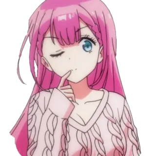 🤫 Anime, Manga, Cô gái, Tóc hồng, Dễ thương, Nháy mắt telegram sticker