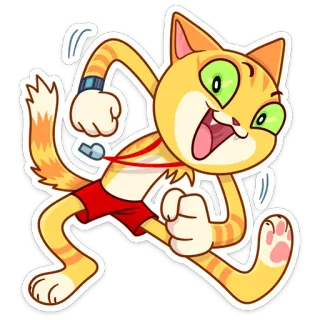 🕺 gato, correr, ejercicio, dibujos animados, deportes, animal, fitness, silbato whatsapp sticker