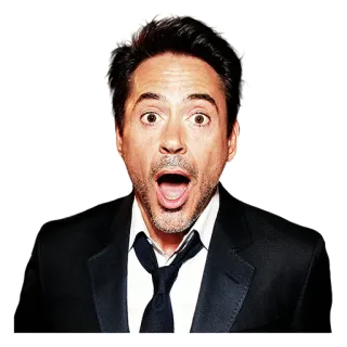 😮 Robert Downey Jr. นักแสดง, คนดัง, ภาพเหมือน, ประหลาดใจ, ผู้ชาย, สูท, เนคไท telegram sticker