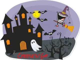 👻 CHEESE N' GO Halloween, Castelo, Morcegos, Fantasma, CheesenGo, Desenho animado telegram sticker