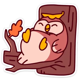 😴 eule, cartoon, süß, baum, tier, aufkleber, schläfrig whatsapp sticker