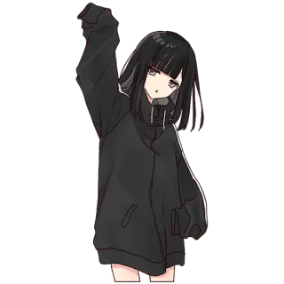 👋 Anime Mädchen, Hoodie, schwarze Haare, süß, Cartoon, Sticker whatsapp sticker