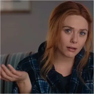 💁‍♀️ Wanda Maximoff WandaVision Wanda, Scarlet Witch, Marvel, WandaVision, Elizabeth Olsen, verwirrt, Frau, Porträt telegram sticker