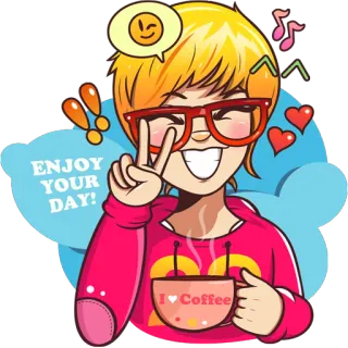 ✌ ENJOY YOUR DAY! happy, coffee, enjoy, day, anime telegram sticker