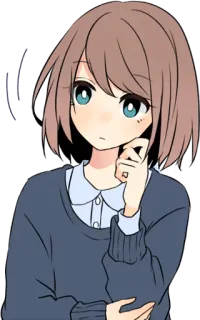 😟 Аниме, Девушка, Думает, Милый, Мультфильм, Персонаж whatsapp sticker