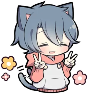 🤔 kot, znak pokoju, chibi, słodkie, kawaii, anime telegram sticker