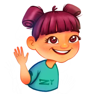 ✋ ZY fille, dessin animé, enfant, salut, amical whatsapp sticker