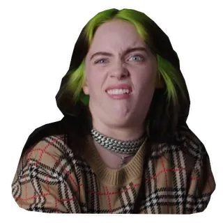 🤢 Billie Eilish Billie Eilish, นักร้อง, คนดัง, ผมสีเขียว, ทำหน้าตลก telegram sticker