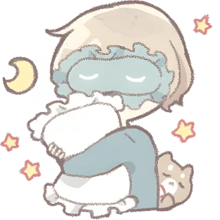 🥱 การนอนหลับ, น่ารัก, พระจันทร์, ดาว, หมอน, นอนหลับ, อนิเมะ, ตัวละคร telegram sticker