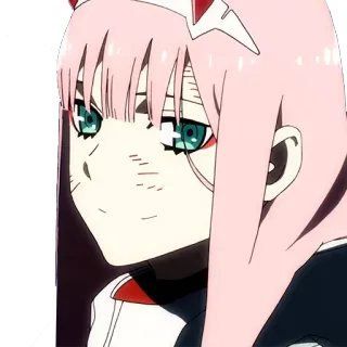 🙂 Zero Two Darling in the Franxx anime, Zero Two, pink hair, girl, horns telegram sticker