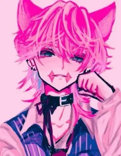 💊 อนิเมะ, ผมสีชมพู, หูแมว, ปลอกคอ, ดิจิทัลอาร์ต, ภาพประกอบ telegram sticker