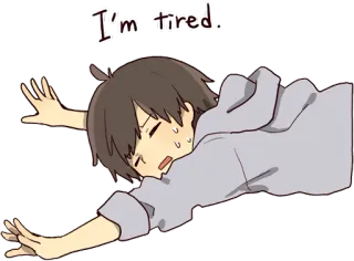 😩 I'm tired. zmęczony, wyczerpany, anime, kreskówka, osowiały, leniwy, śpiący telegram sticker
