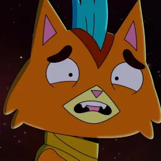 😨 Gary Goodspeed Final Space gatto, arancione, cartone animato, animato, alieno, preoccupato, zanne, Final Space telegram sticker