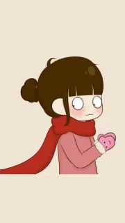 🌟 Dibujo animado, Chica, Corazón, Amor, Bufanda, Lindo telegram sticker