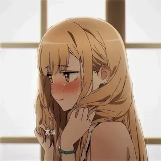 🍣 漢城 Anime, Chica, Sonrojo, Pendientes, Linda, Rubia, Manga, Ilustración whatsapp sticker