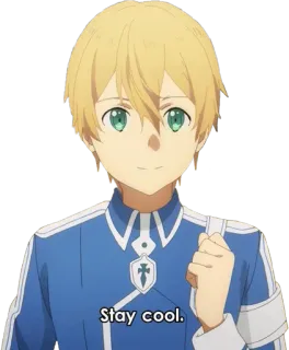 🙂 Eugeo Sword Art Online Stay cool. Anime, Personnage, Blond, Eugeo, Sword Art Online, Reste cool whatsapp sticker