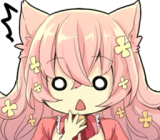 😳 Anime, Cô gái mèo, Kawaii, Dễ thương, Sốc, Hoa, Tóc hồng, Phim hoạt hình telegram sticker