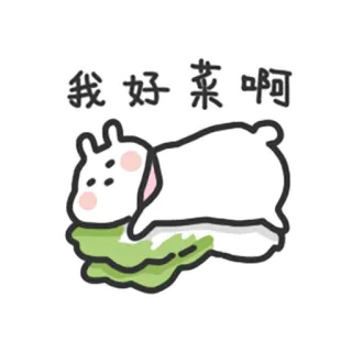 😣 我 好 菜 啊 bunny, lettuce, cute, animal, lazy telegram sticker