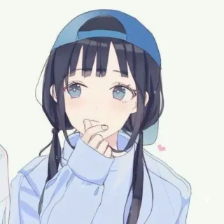 🤔 อนิเมะผู้หญิง, การ์ตูน, สีน้ำเงิน, หมวก, น่ารัก telegram sticker