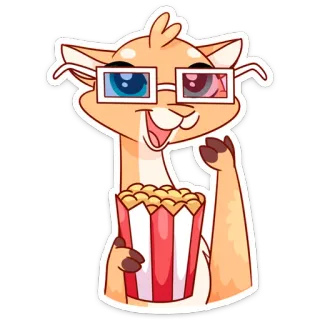 🍿 lhama, filme, pipoca, óculos 3D, desenho animado, fofo, animal, entretenimento telegram sticker