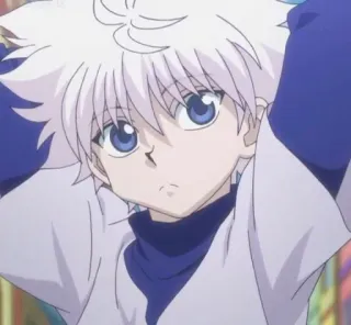 ⚡️ Killua Zoldyck Hunter x Hunter Anime, Killua Zoldyck, Hunter x Hunter, Personaje, Chico, Pelo blanco, Ojos azules whatsapp sticker