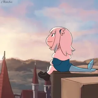 🙂 cartoon, anime, girl, character, sky, clouds, pink hair whatsapp sticker