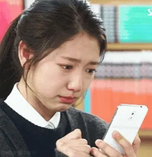 😢 wanita, sedih, menangis, telepon, asia, kesal telegram sticker