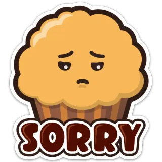 😔 SORRY ขอโทษ, เสียใจ, มัฟฟิน, น่ารัก, การ์ตูน, เศร้า telegram sticker
