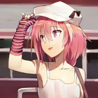 😍 Anime, Fille, Chapeau, Cheveux roses, Mignon, Dessin animé telegram sticker