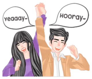💪 yeaaay~  HOORAY~ celebración, pareja, felicidad, éxito, dibujos animados, emociones telegram sticker