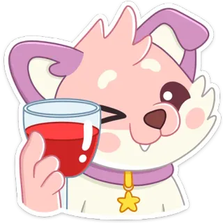 🍷 собака, мультфильм, животное, вино, милый, праздник, тост telegram sticker