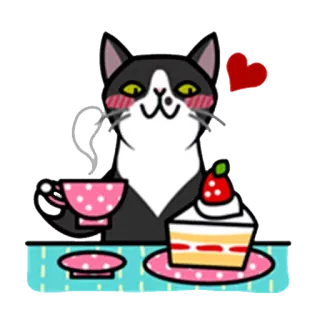 🍰 кот, чай, торт, каваий, милый, сердце, клубника, десерт whatsapp sticker