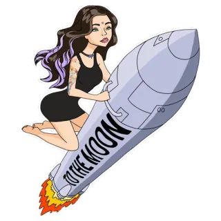 🚀 TO THE MOON rocket, girl, cartoon, moon, space, travel telegram sticker