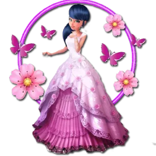 💞 Marinette Dupain-Cheng Miraculous: Tales of Ladybug & Cat Noir Marinette Dupain-Cheng, Ladybug, Miraculous Ladybug, Vestido de baile, Vestido, Flores, Borboletas telegram sticker